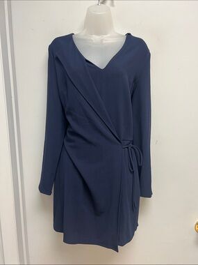 1.STATE Navy Blue Long Sleeve Wrap Front Romper Dress Size Large